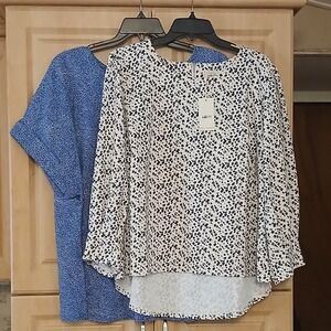 Melloday Womens 3X Plus Size Blouse Lot 2 Animal Print Blue White NWT Zip Back